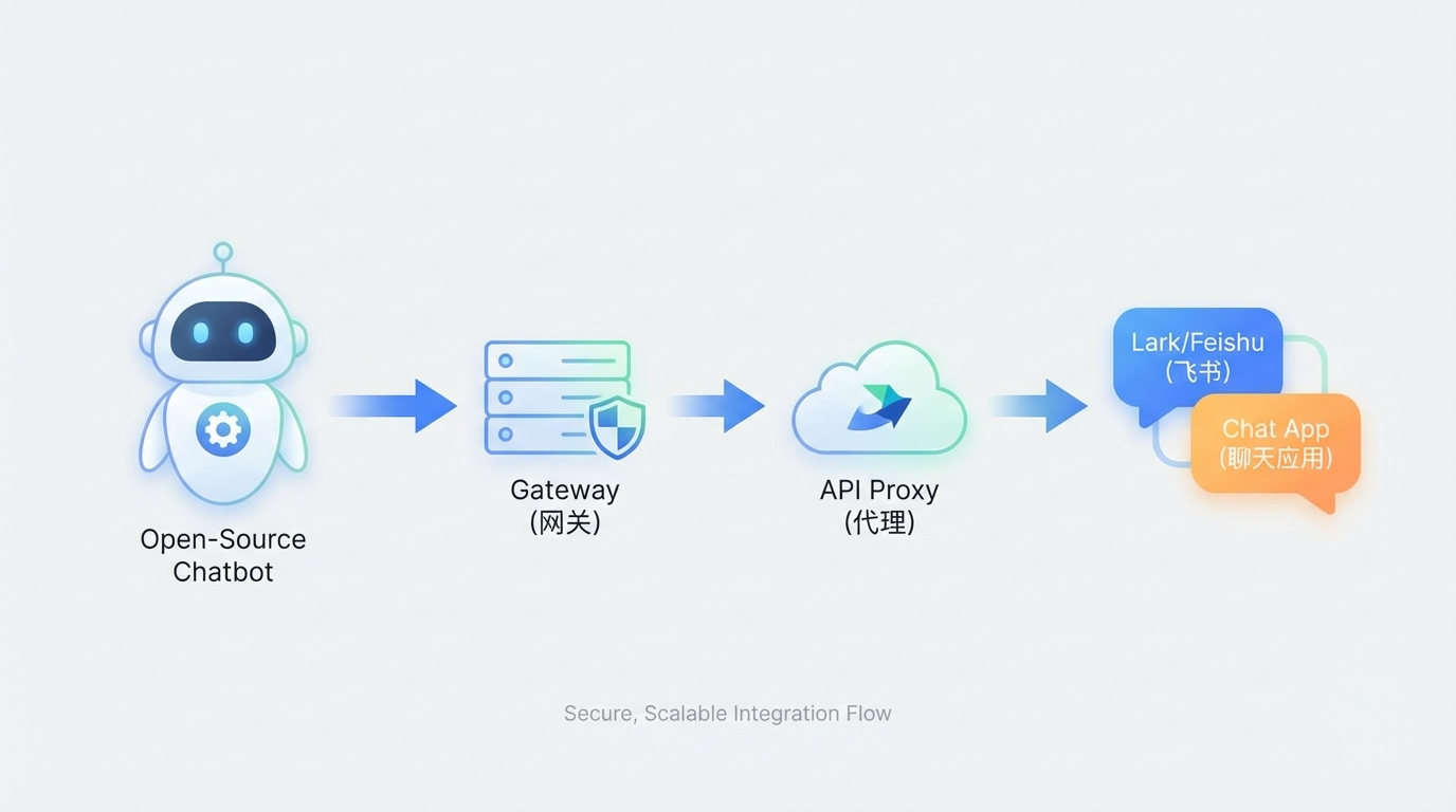 Clawdbot 接入飞书（Lark/Feishu）的链路示意图：Gateway + Proxy